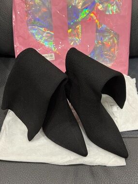 Black Pointed Toe Knit Tall Boots